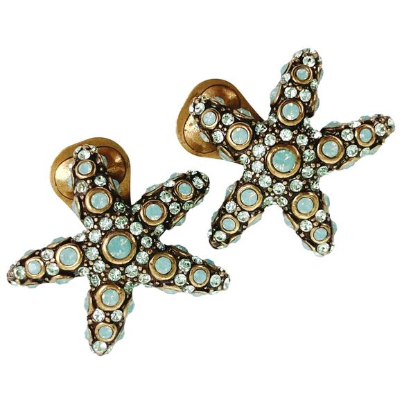 Vintage Signed Heidi Daus Starfish Clip On Earrings Rhinestones Beach Seaside - Picture 1 of 10